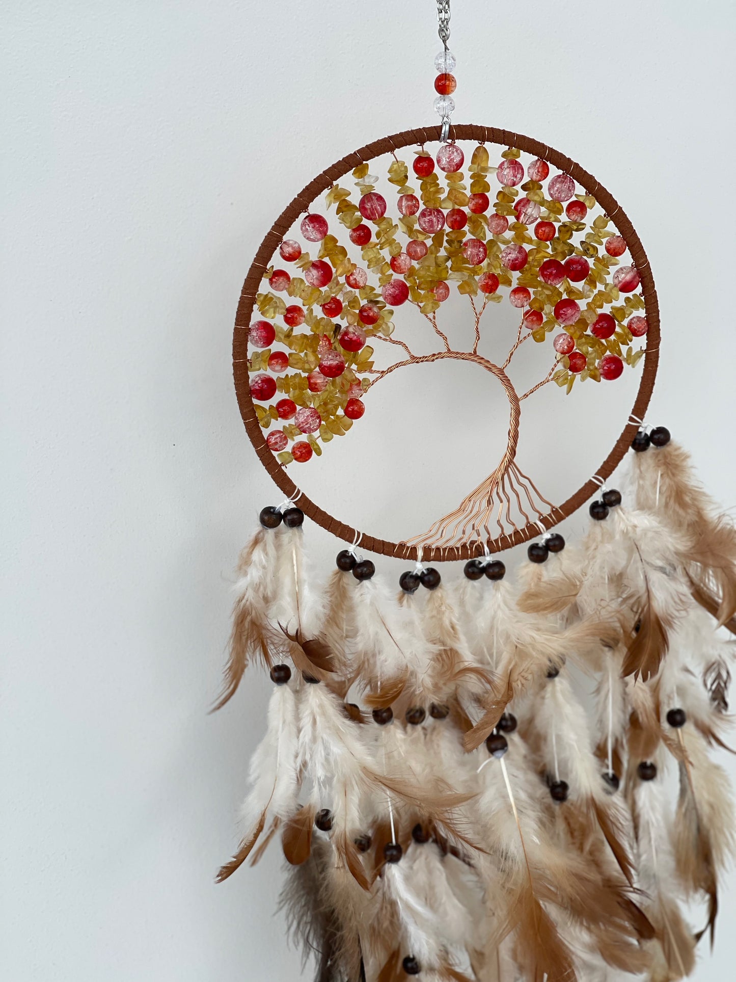 Citrine chips brown and white dreamcatchers