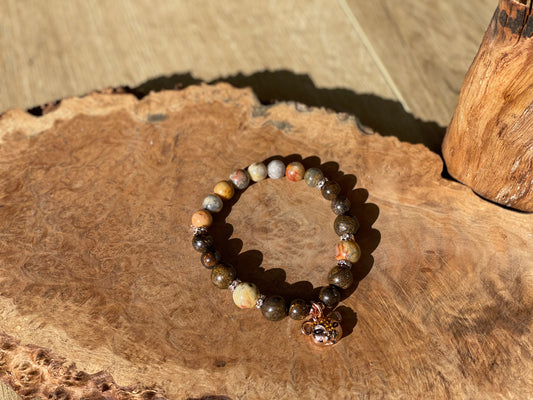 Bronzite and crazy lace agate panther bracelet