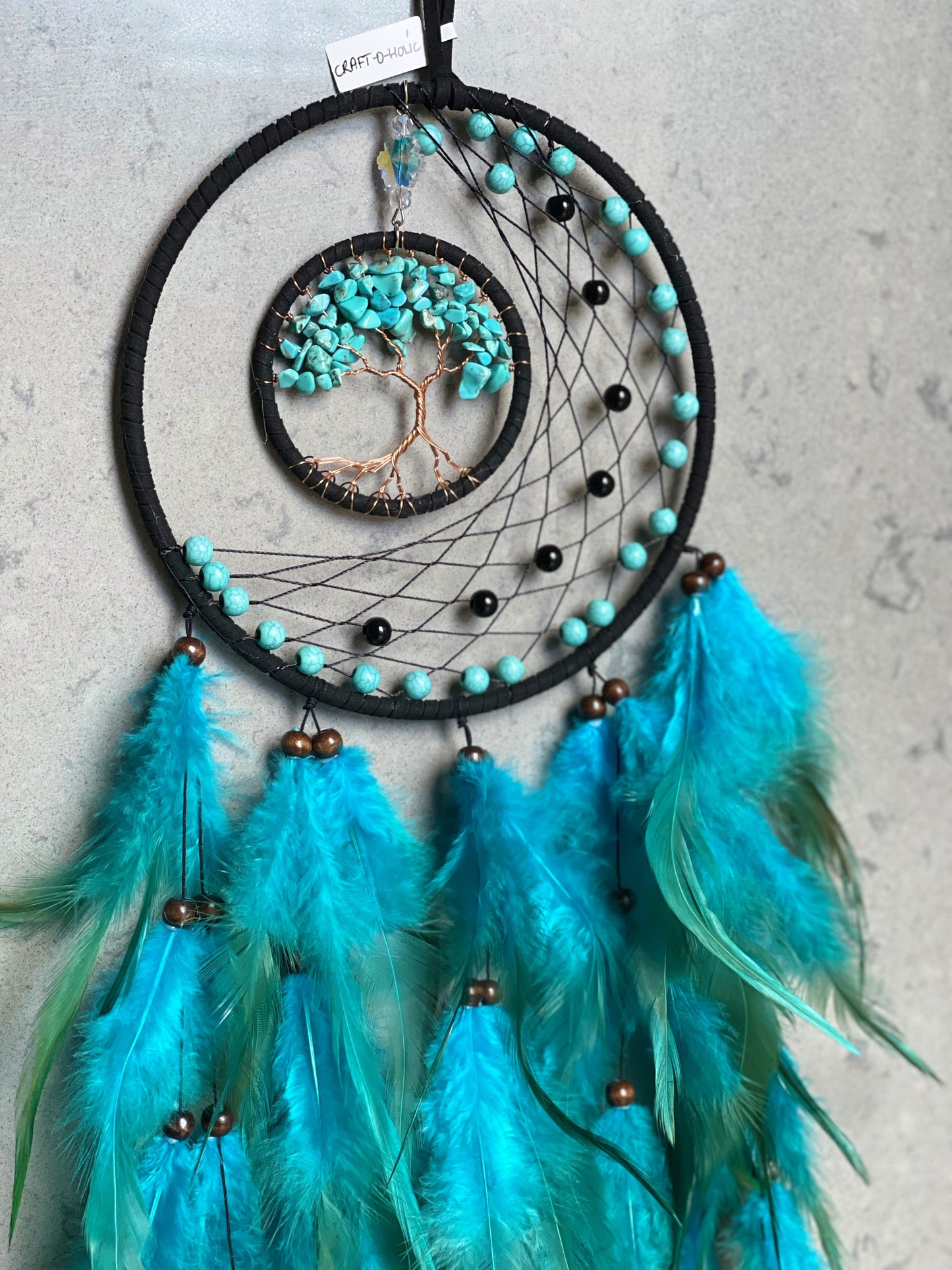 Dyed howlite small tree and half moon dreamcatcher