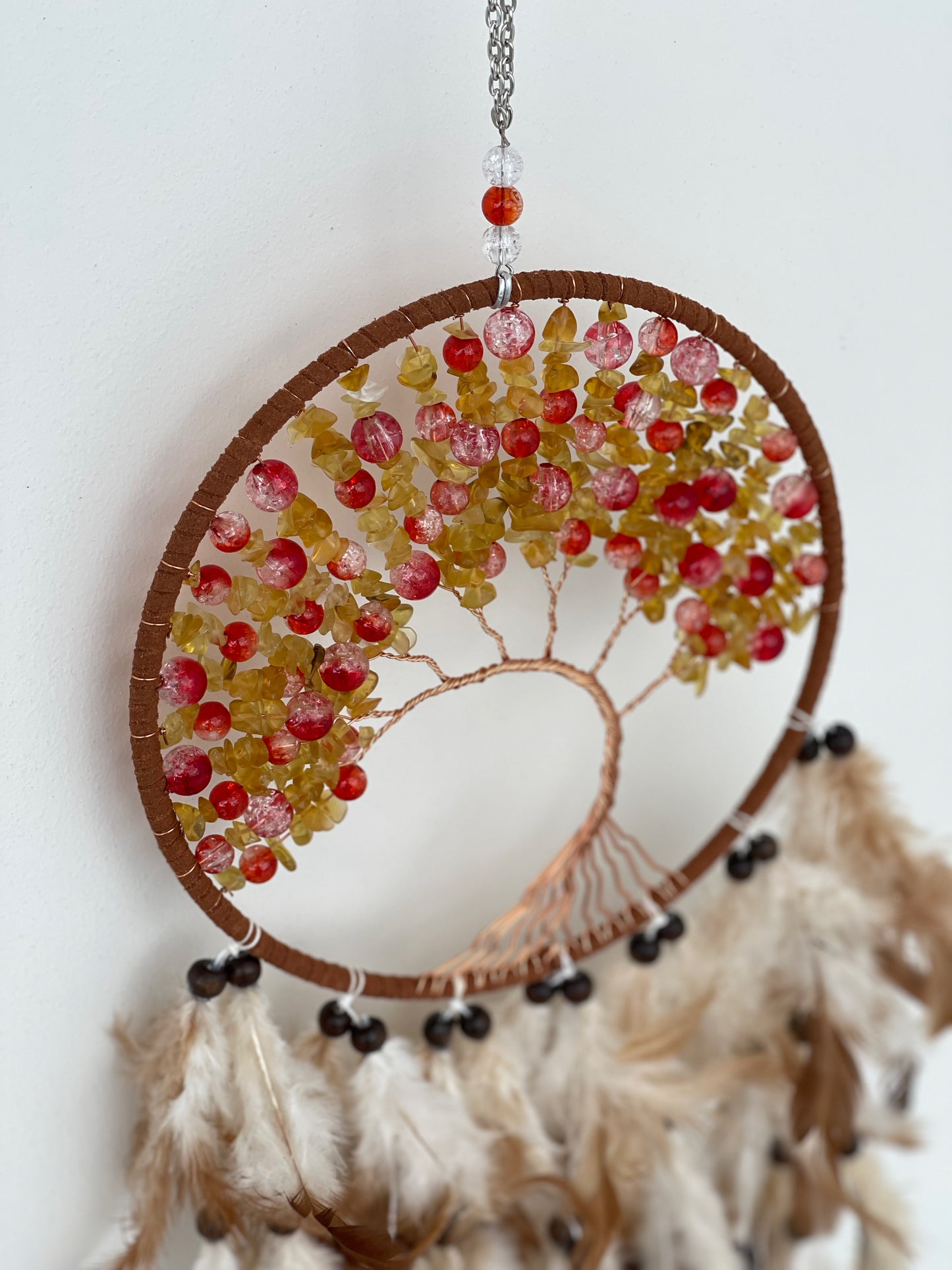 Citrine chips brown and white dreamcatchers