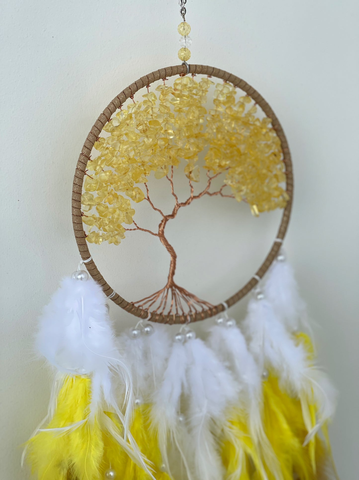Citrine chips yellow and white dreamcatcher