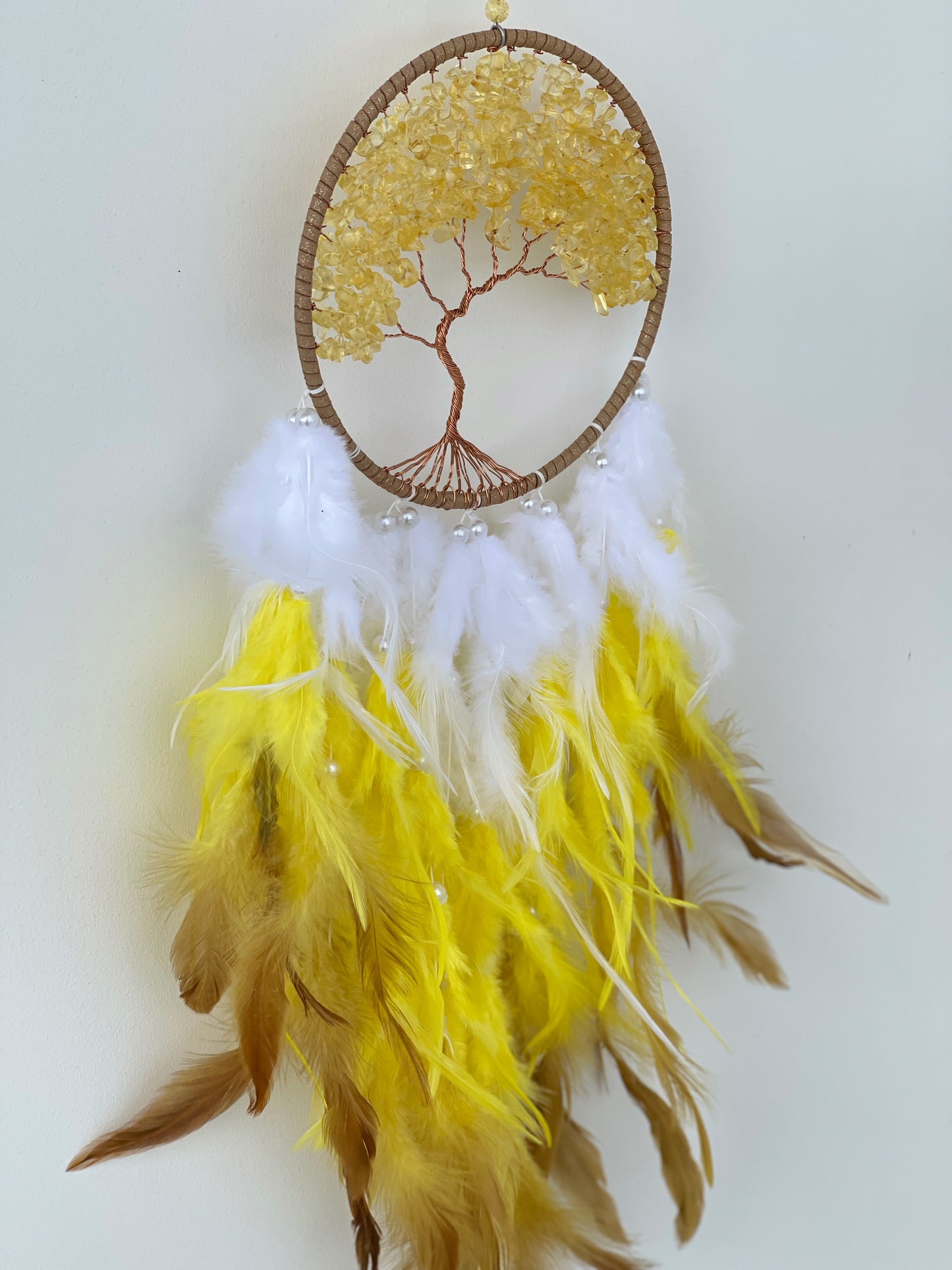 Citrine chips yellow and white dreamcatcher