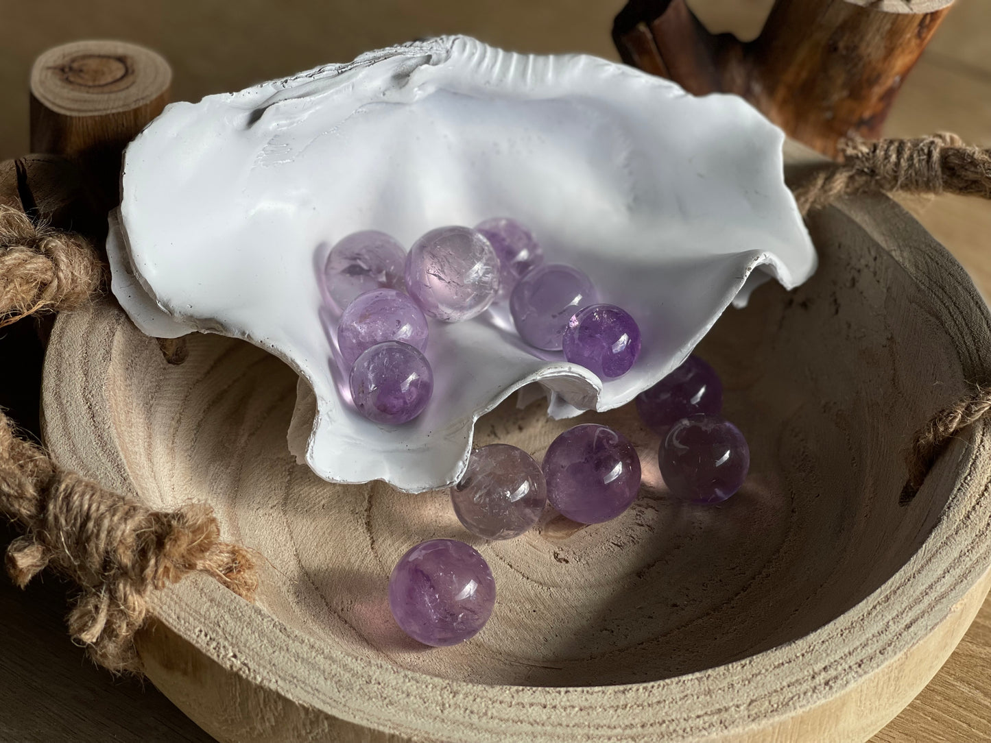 Amethyst with rainbow small spheres