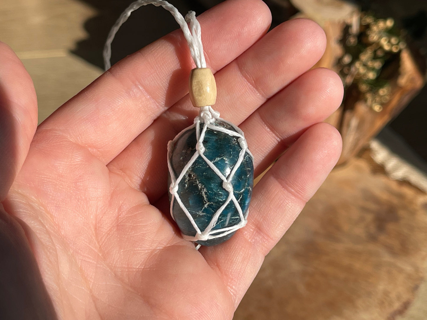 Blue apatite white necklace | Handmade