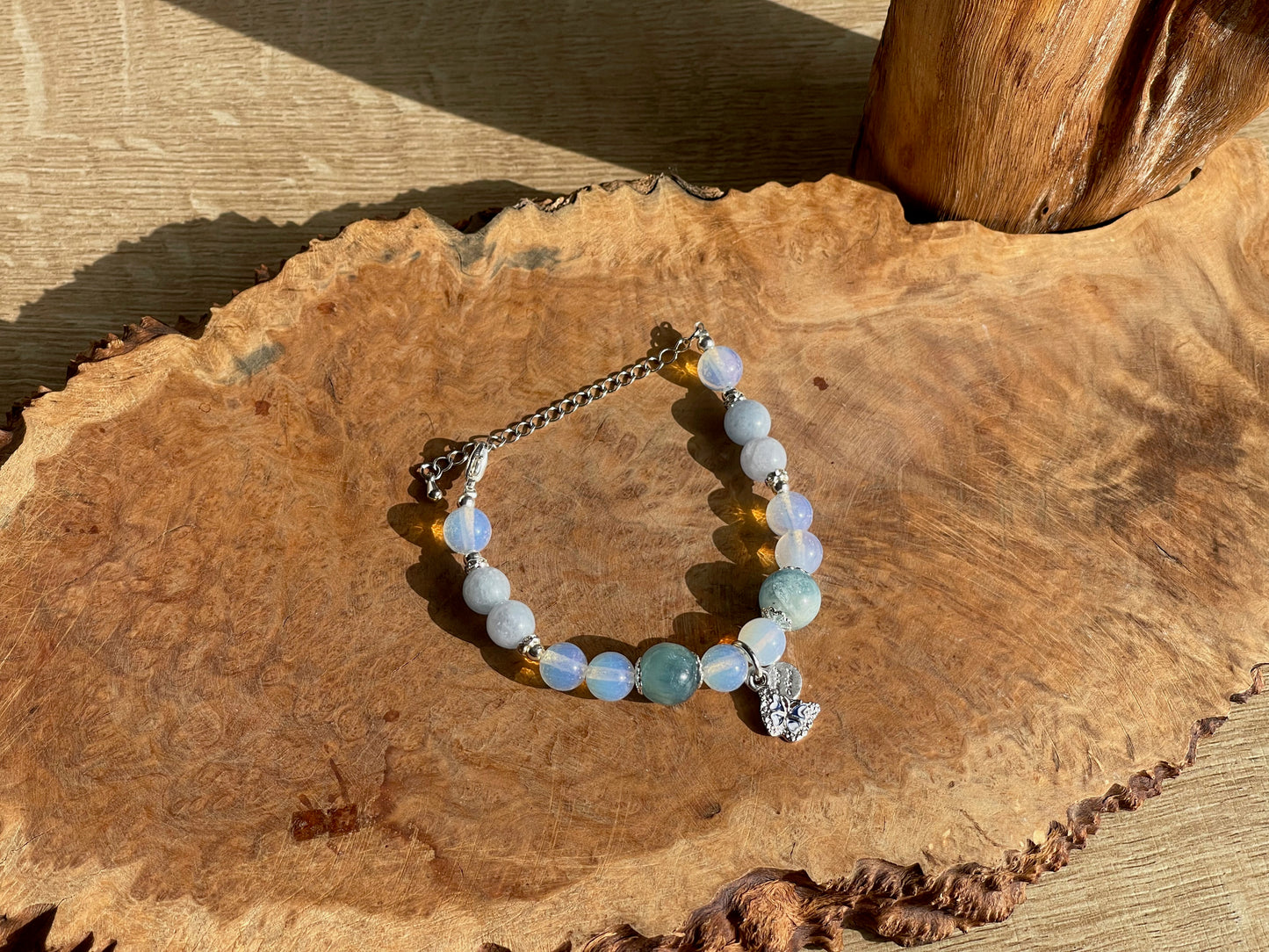 Aquamarine and opalite butterfly bracelet
