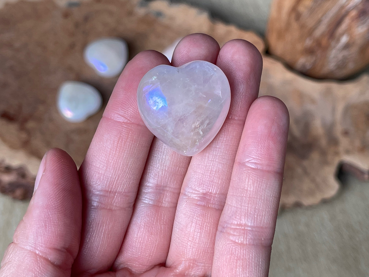 Aura coated clear quartz small hearts