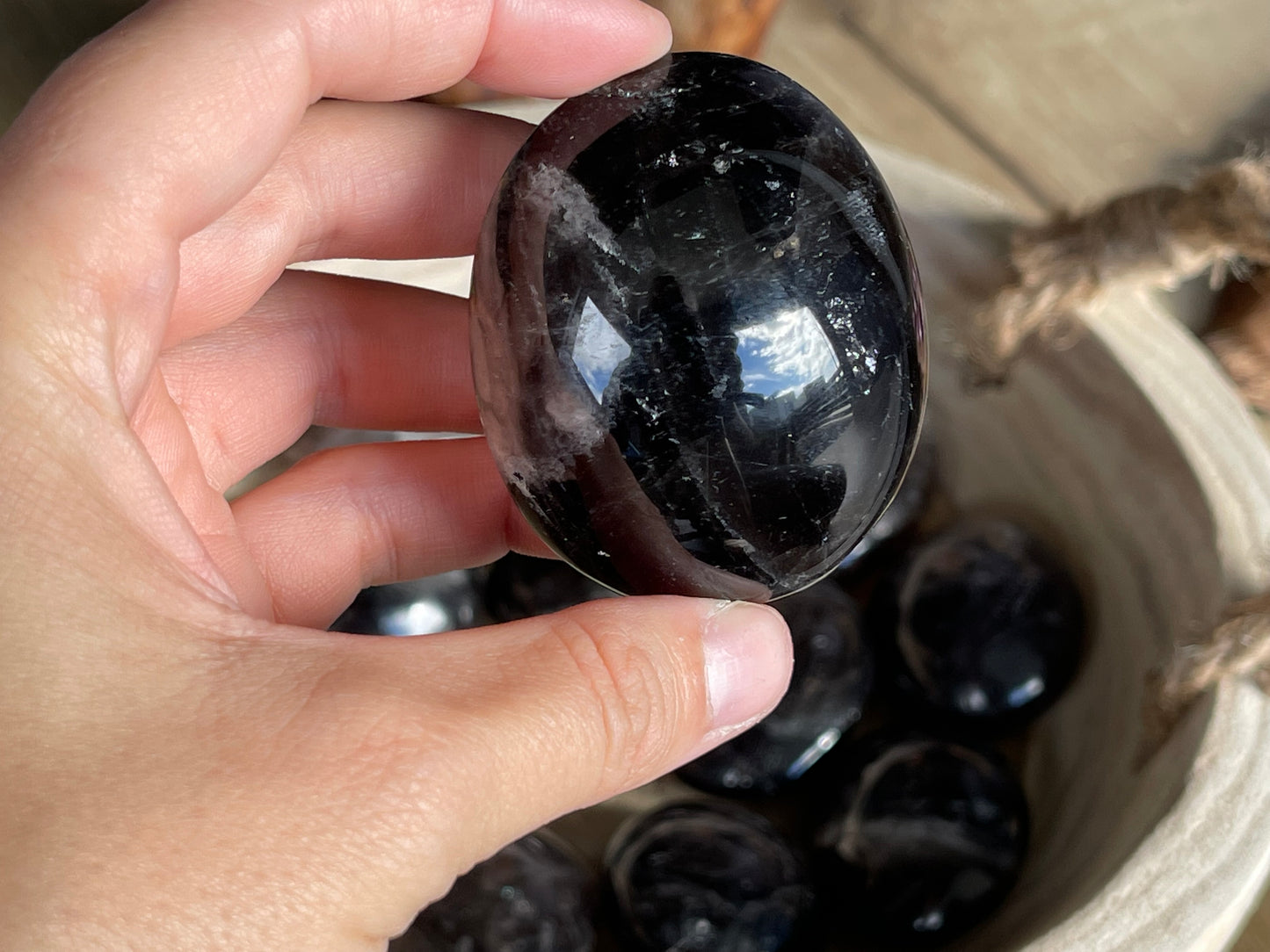 Black rose quartz palmstones | rare find