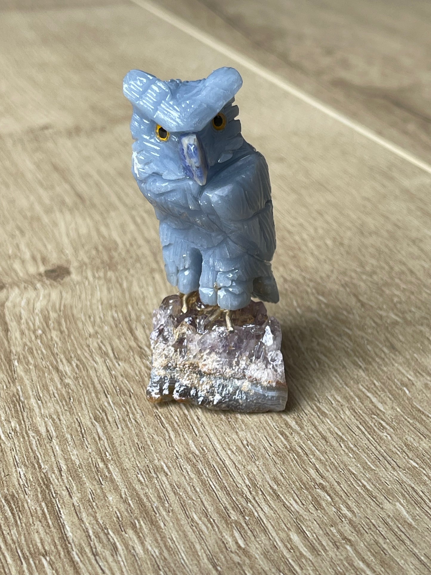 Blue chalcedony hand carved owl | Madagascar