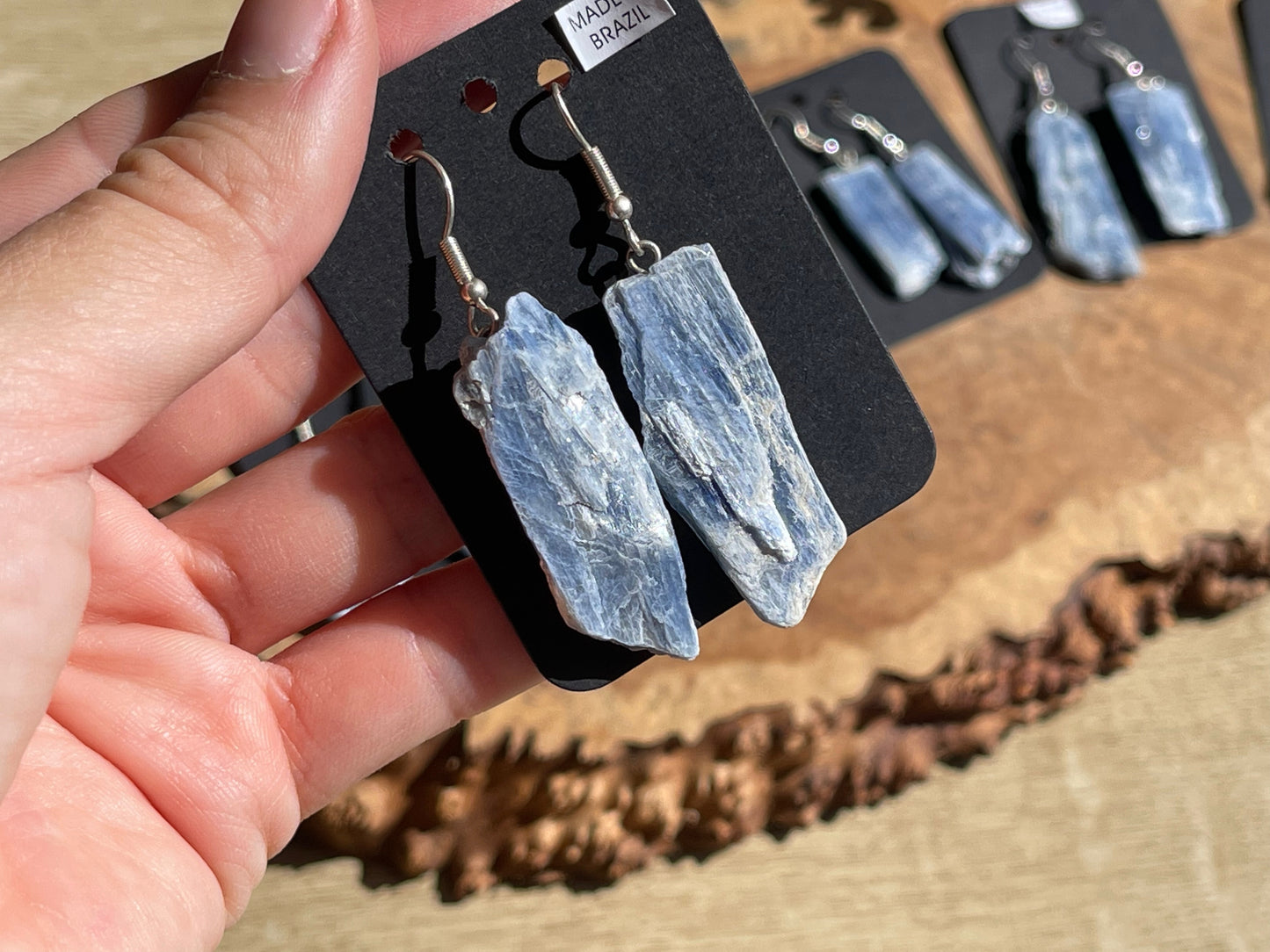 Blue kyanite rough earrings | Brazil