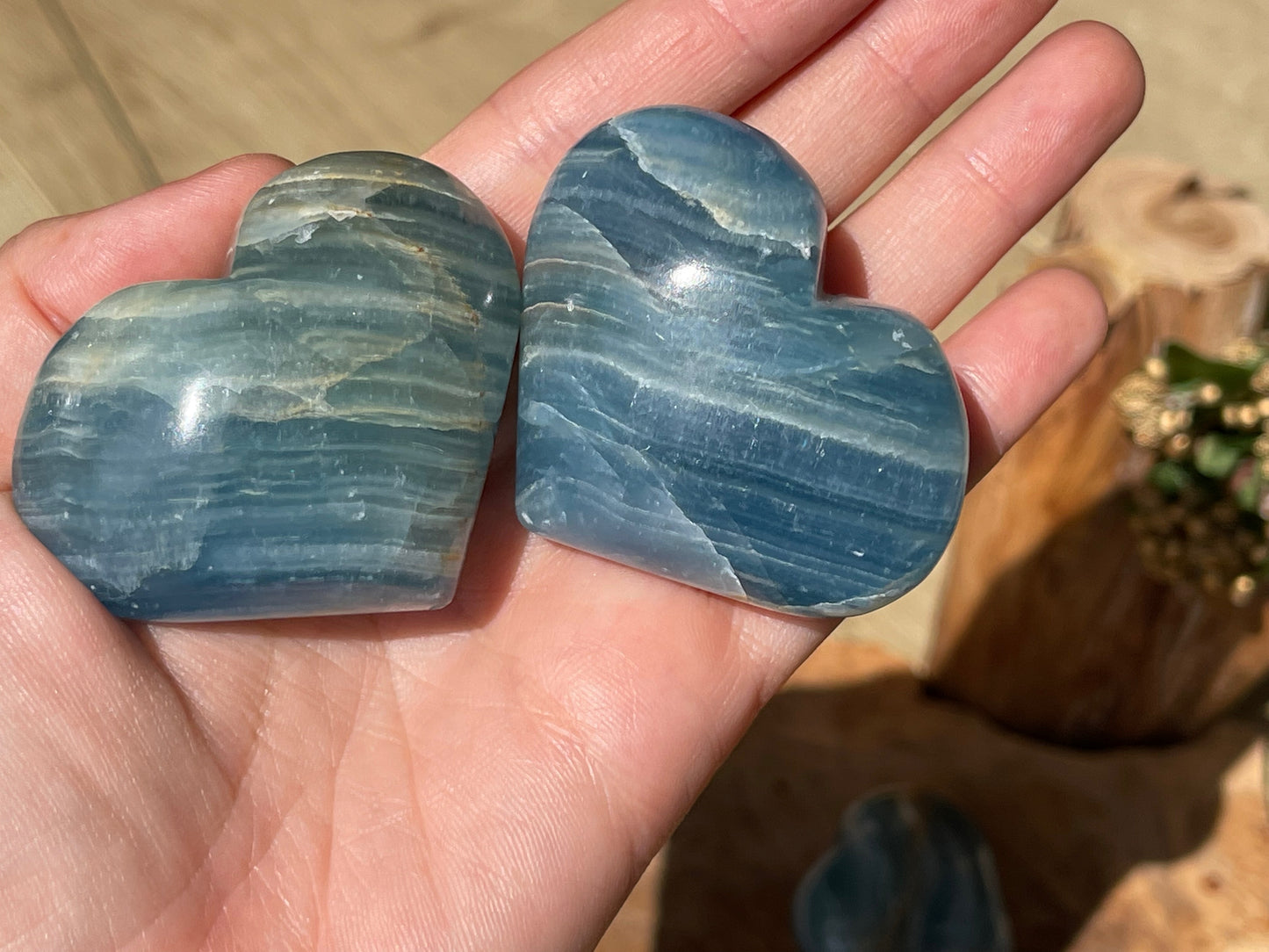 Blue onyx hearts | Aquatine lemurian quartz