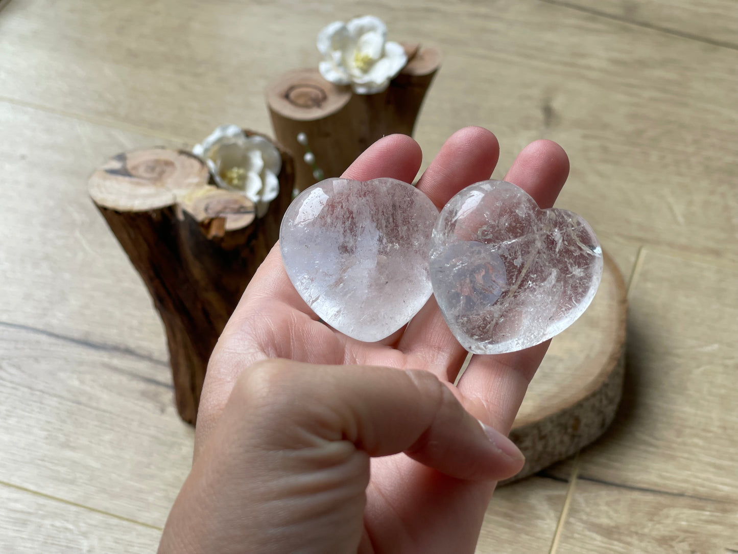 Bigger puffy clear quartz crystal hearts