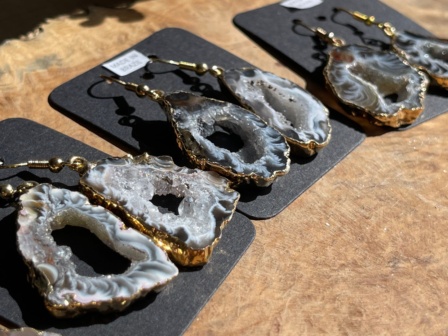 Coconut agate geode druzy gold plated earrings | Brazil