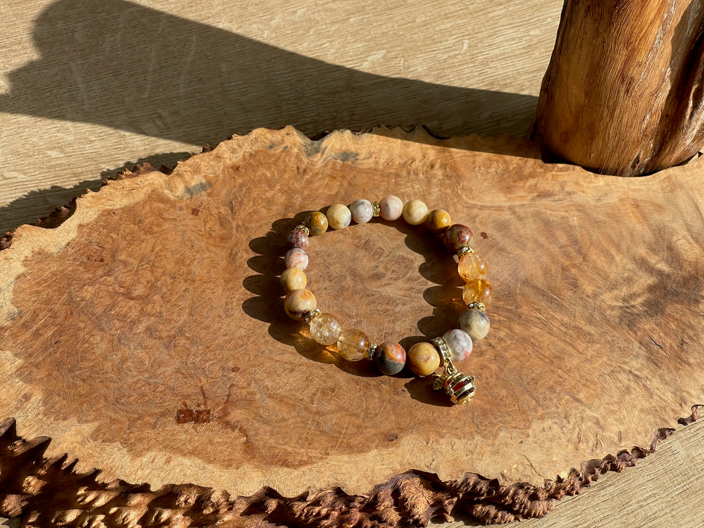 Crazy lace agate and citrine bee bracelet