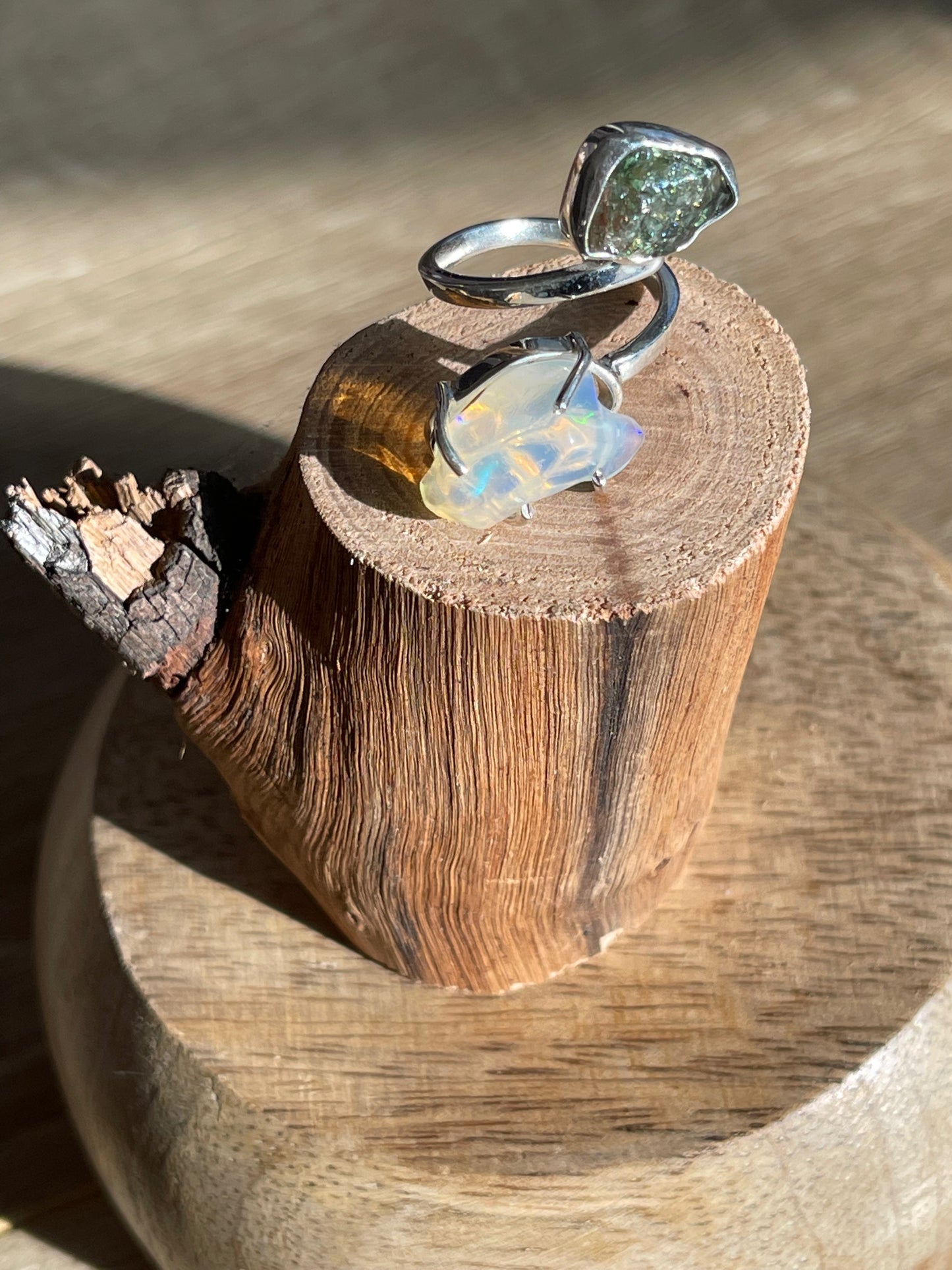Ethiopian opal and diopside ring