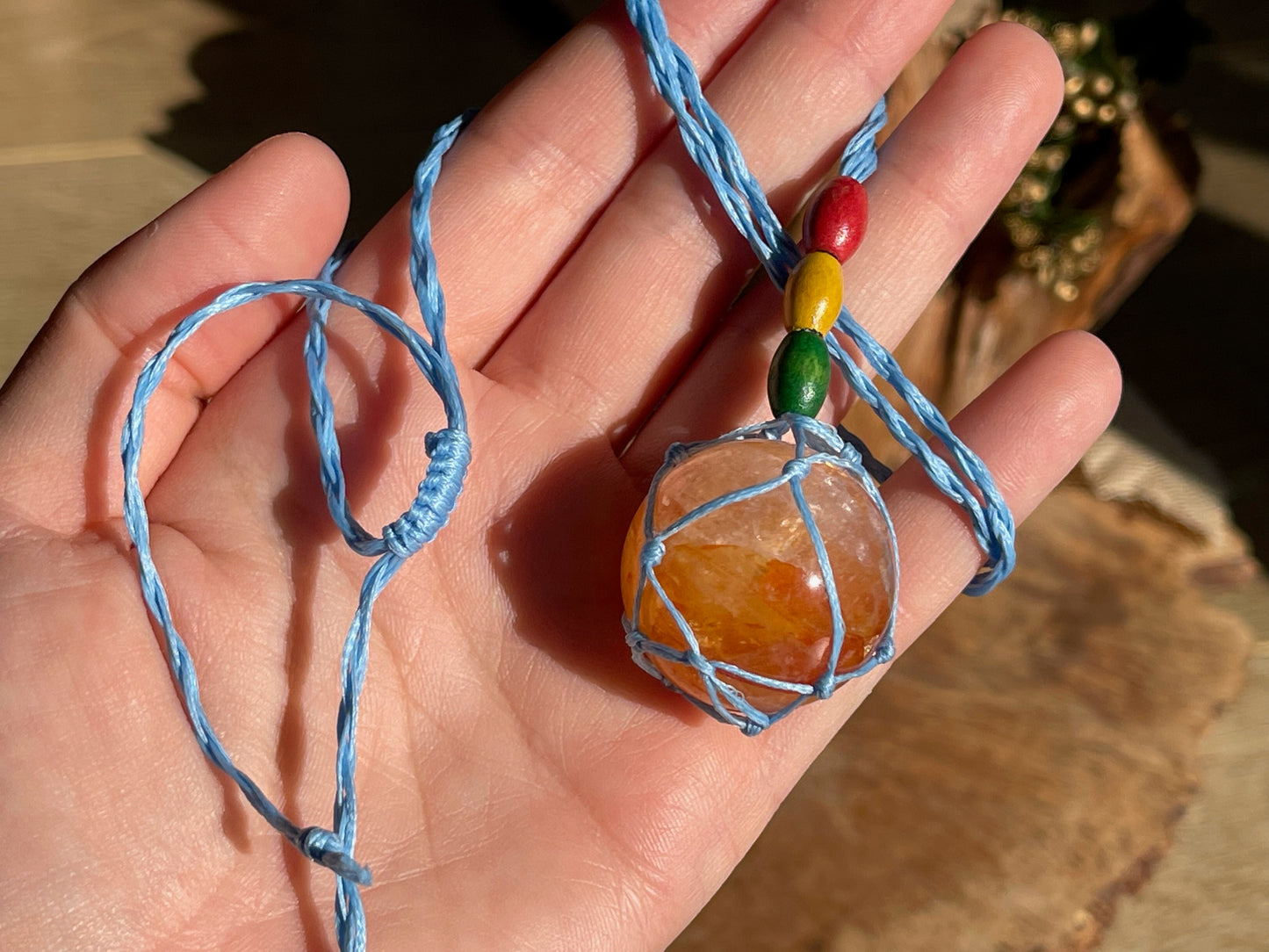 Fire quartz sphere blue necklace | Handmade