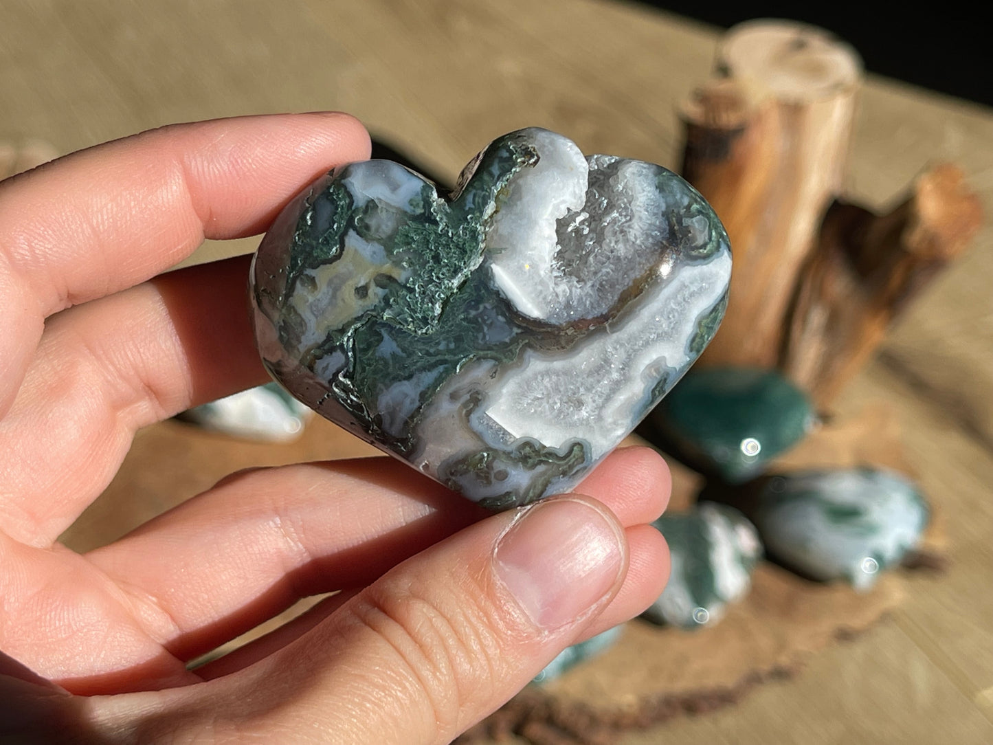 Moss agate medium hearts with druzy