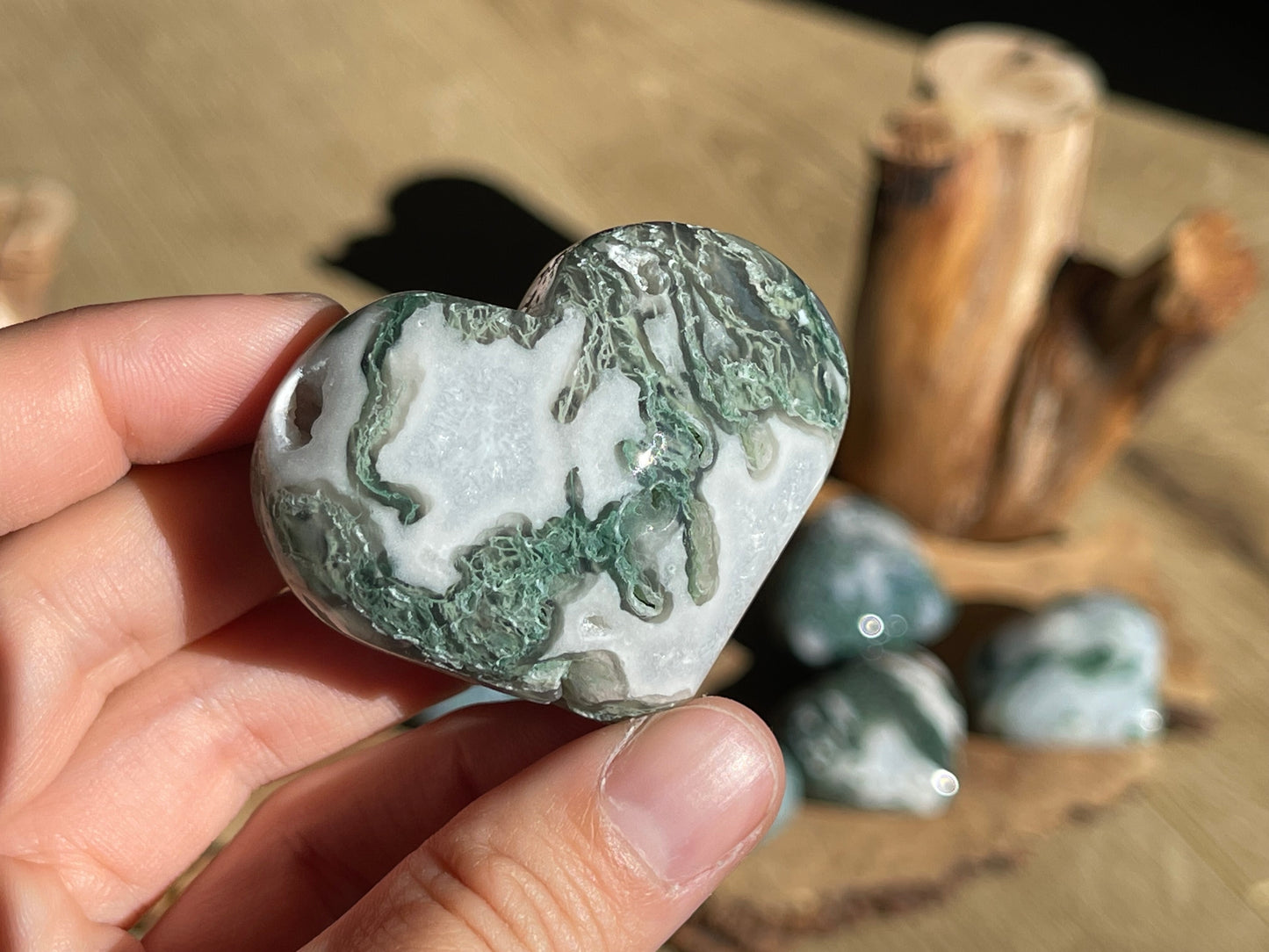 Moss agate medium hearts with druzy