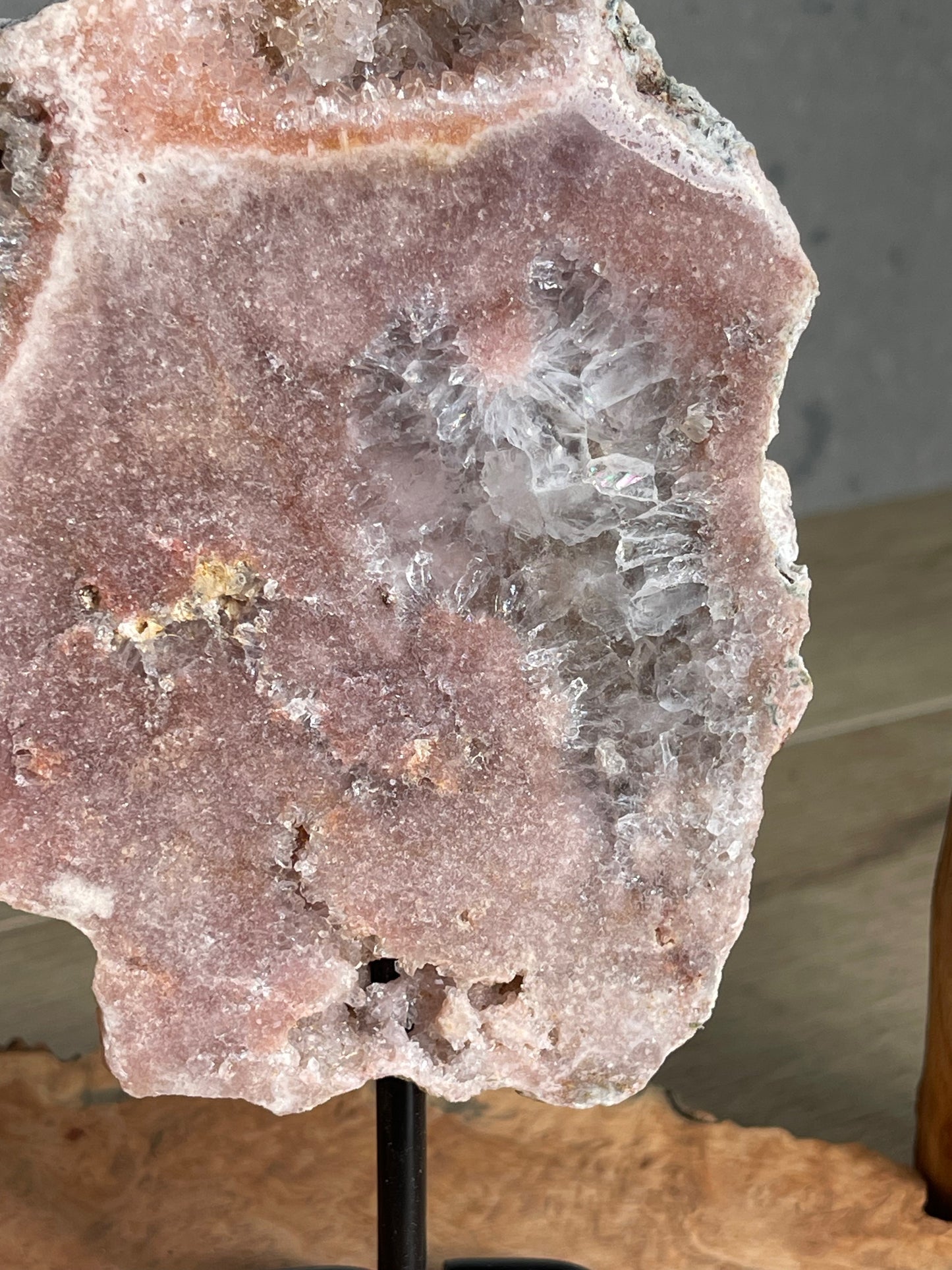 Pink amethyst druzy slab on a stand PB71