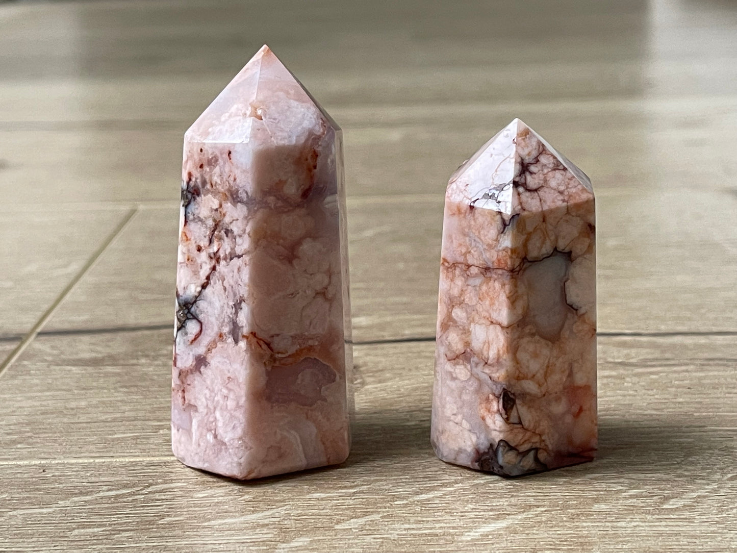 Carnelian and pink flower agate small towers