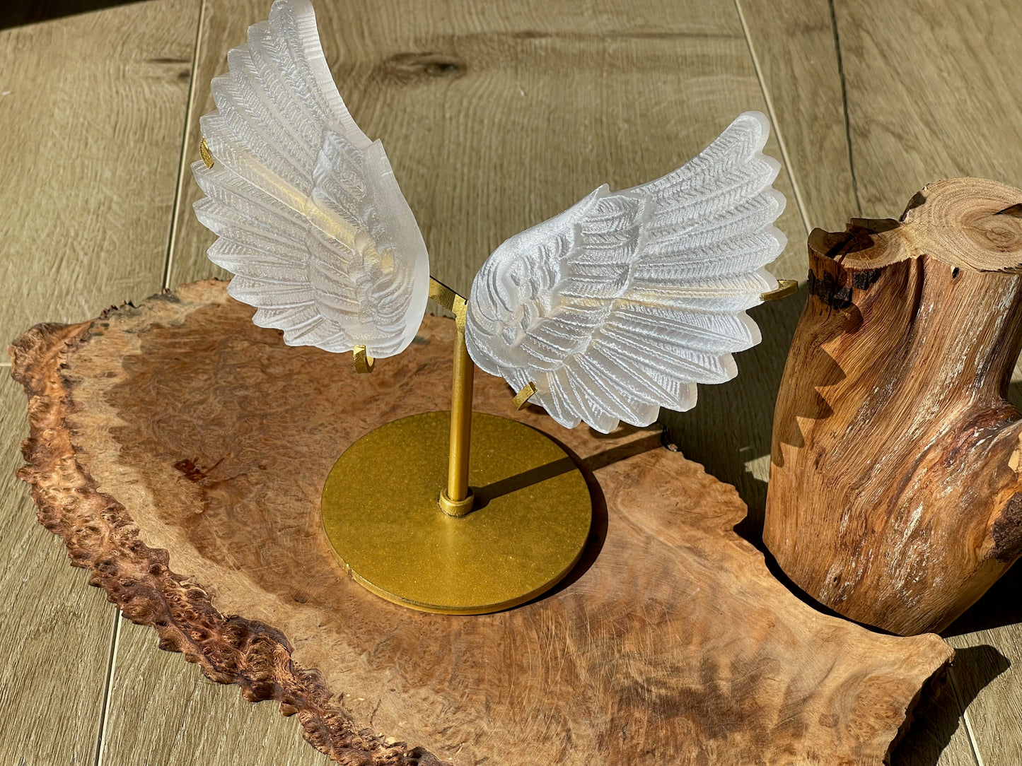Selenite wings on a stand