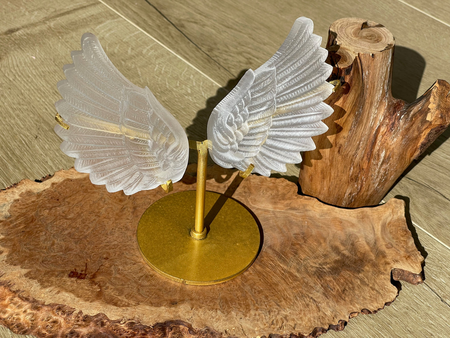 Selenite wings on a stand
