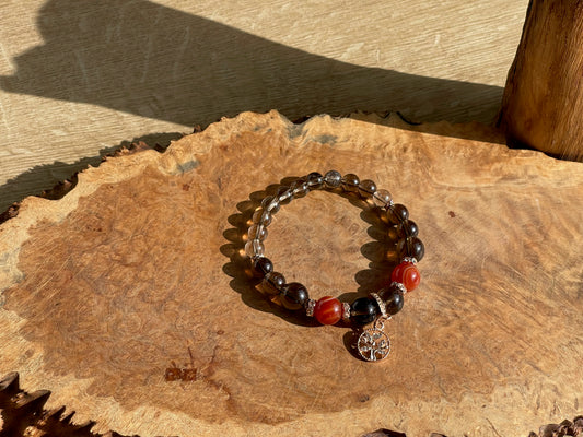 Smokey quartz and carnelian life tree bracelet