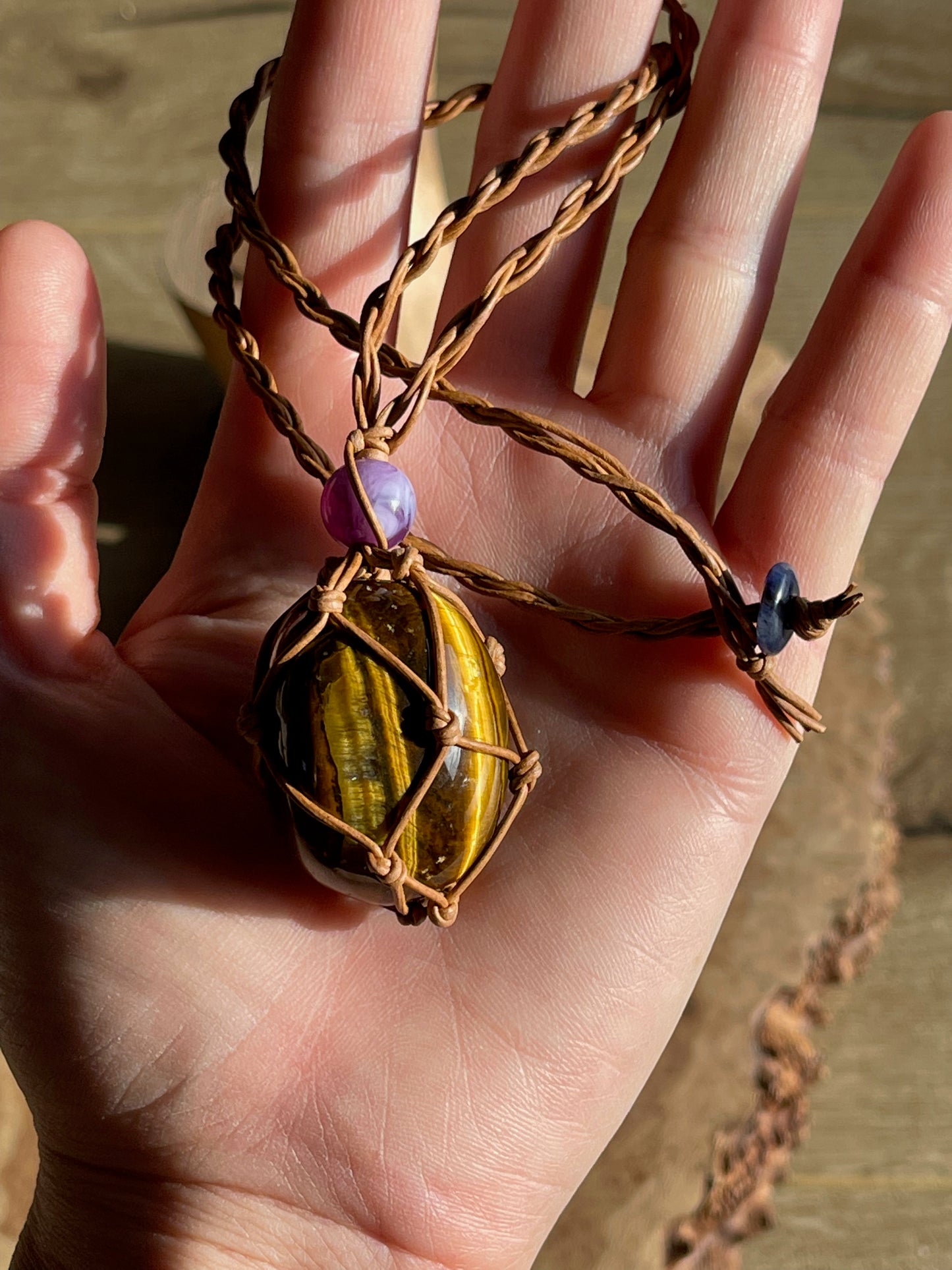 Tiger's eye leather necklace