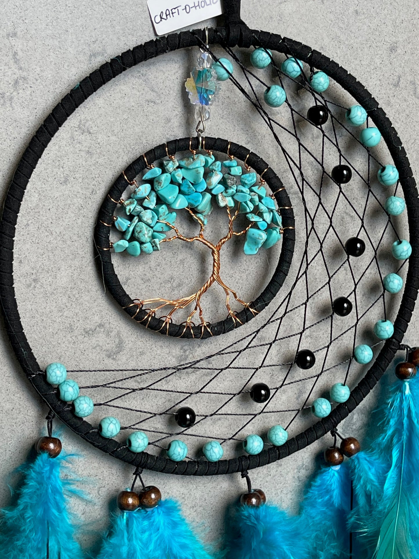 Dyed howlite small tree and half moon dreamcatcher